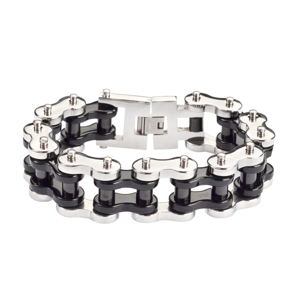 SK1258 Silver Black Thick Link Bracelet