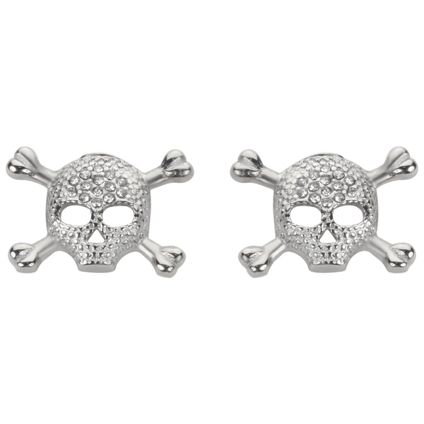SK1521  Bling Skull Earrings Post & Nut Silver Tone Imitation Diamonds Stainless Steel Motorcycle Biker Jewelry