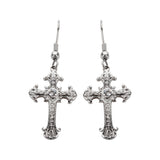 SK1523  Cross Earrings French Wire Silver Tone Imitation Diamonds Stainless Steel Motorcycle Biker Jewelry