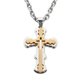 SK1564 2.5" Triple Layer Cross With 5 Millimeter Byzantine Necklace 24" Stainless Steel Religious Jewelry