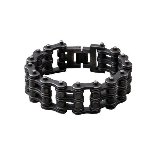 SK1703 1" Wide Distressed Antique Finish Men's Stainless Steel Motorcycle Chain Bracelet
