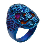 SK1751 Gents Tattoo's Gone Wild Ring Blue Anodized Edition Stainless Steel Motorcycle Biker Jewelry