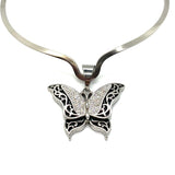 SK2560C Butterfly Crystal Pendant Matching Earrings With V-Cuff Necklace Stainless Steel Jewelry