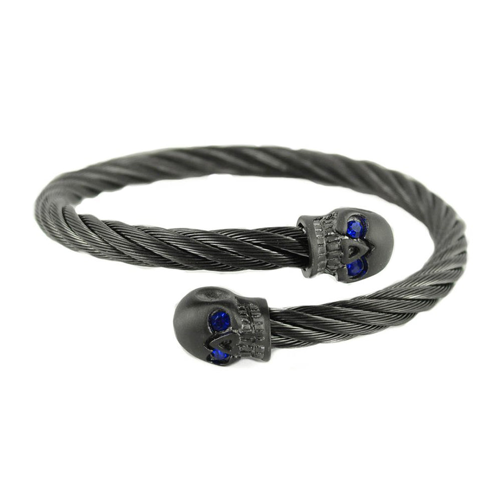 SK1857 Men's Gunmetal Skull Bracelet (Blue Eyes)