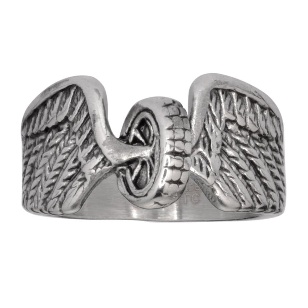 Sk1042 Ladies Keep Us Safe Ring Wheel With Wings Stainless Steel Motorcycle Jewelry Size 5-10 Rings