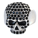 Sk1075B Ladies Bling Skull Imitation Black Diamond Ring Stainless Steel Motorcycle Jewelry Size