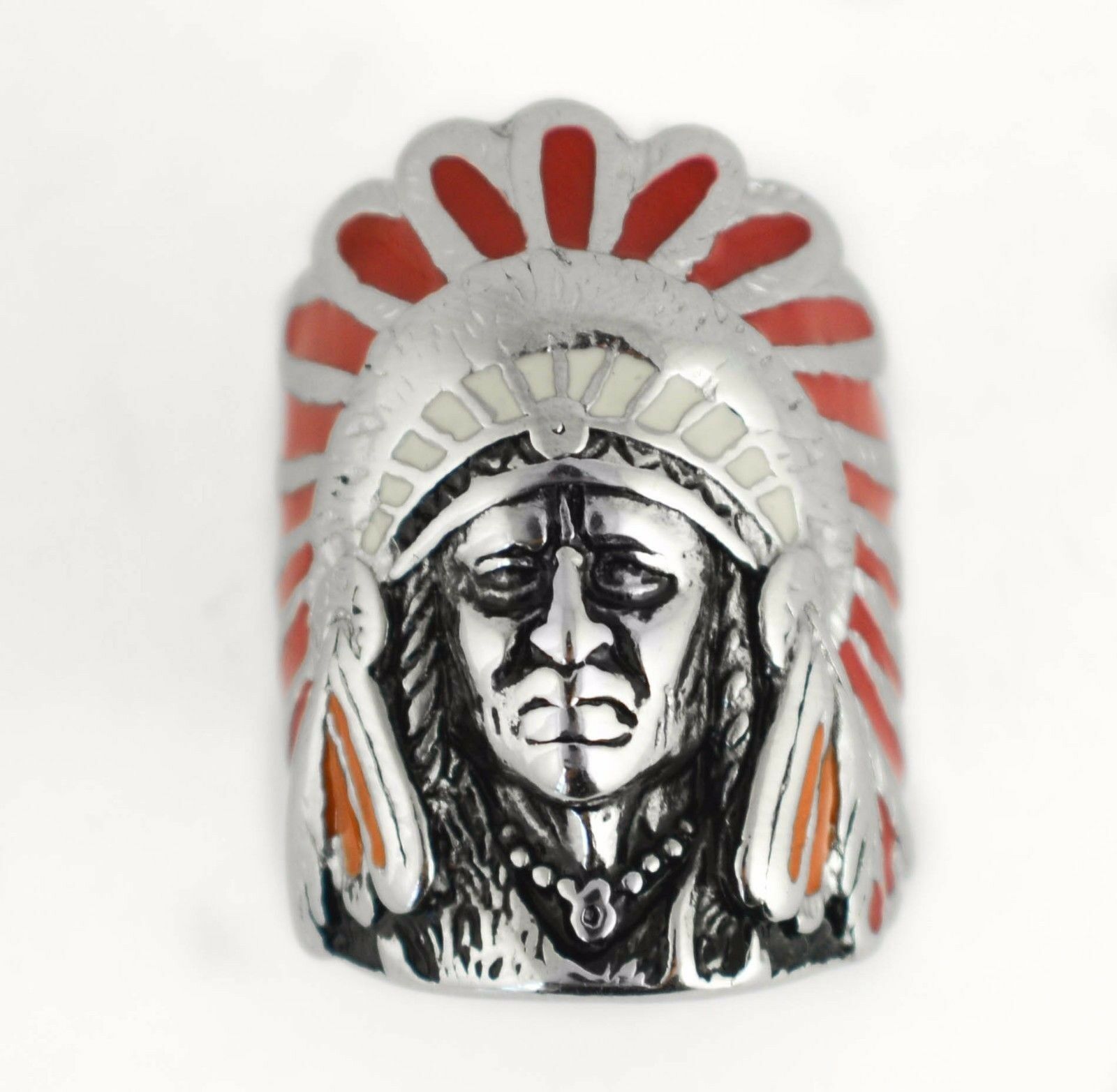 Sk1085 Gents Indian Head Ring With Green Enamel Stainless Steel Motorcycle Jewelry Rings