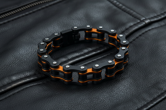 SK1184 Gunmetal & Beryllium Orange Bike Chain Bracelet - 3/4" Wide