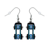 Sk1202E Two Tone Black Blue With Crystal Centers Bike Chain Earrings Stainless Steel Motorcycle