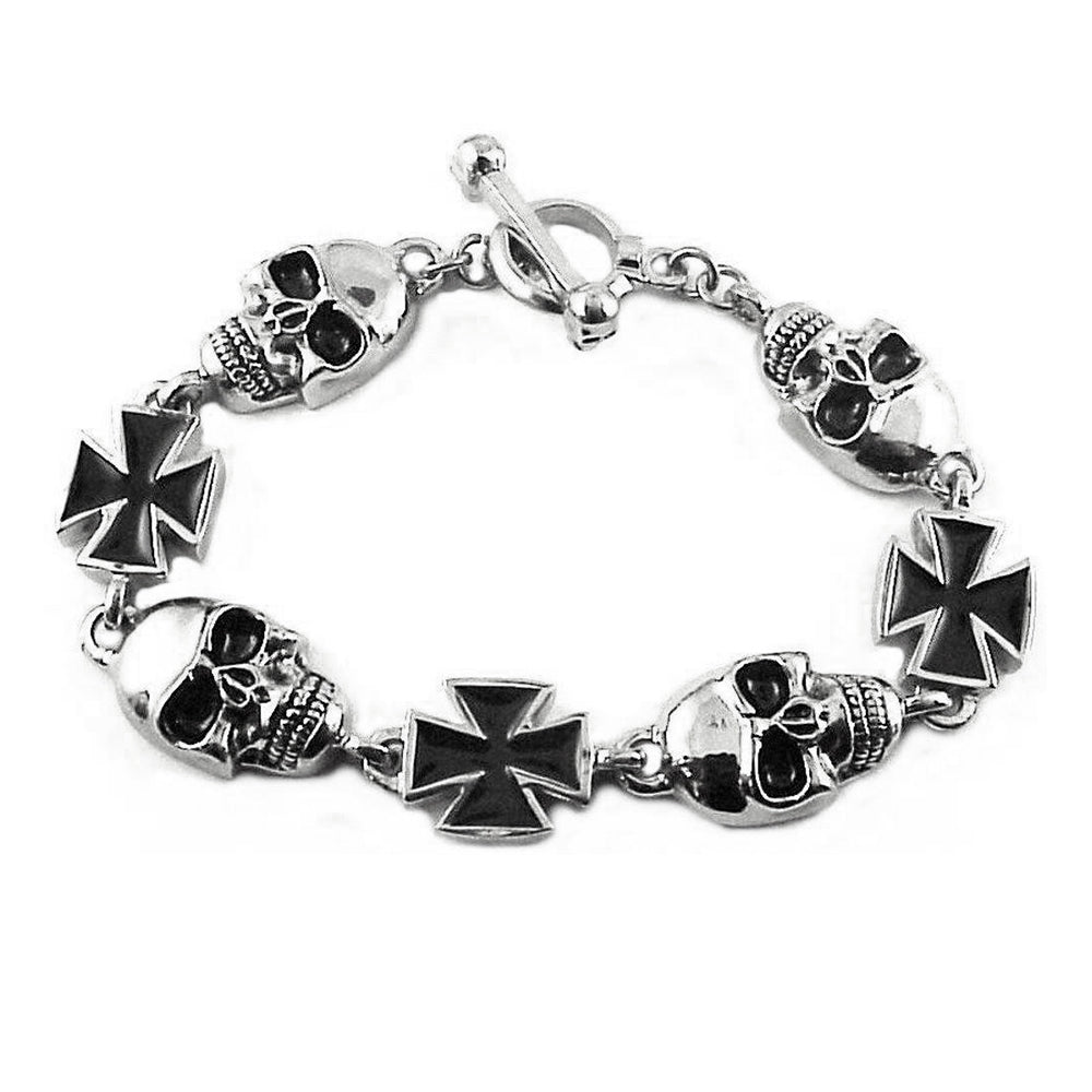 Sk1370 Men’s Skull Maltese Cross Bracelet Stainless Steel Heavy Metal Jewelry