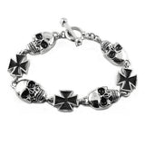 Sk1370 Men’s Skull Maltese Cross Bracelet Stainless Steel Heavy Metal Jewelry