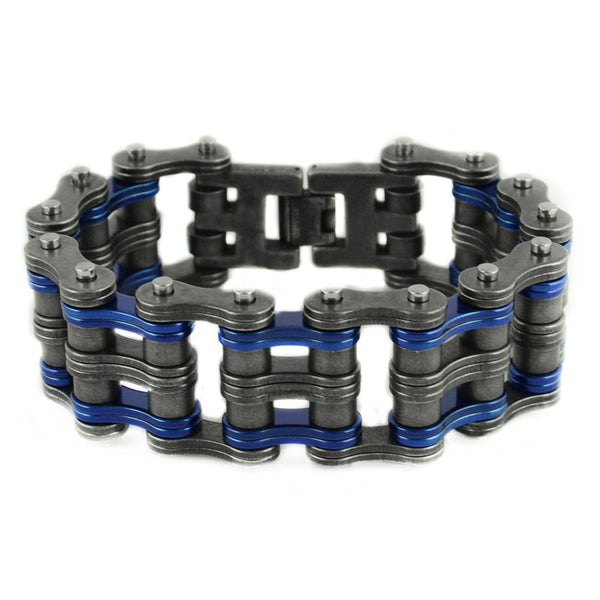 Sk1823 1’’ Wide Two Tone Distressed Finish Candy Blue Links Unisex Stainless Steel Motorcycle