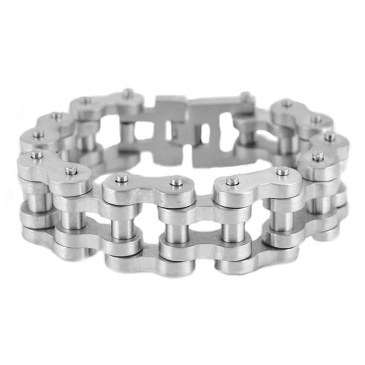 Sk1848 1’’ Wide All Stainless Brushed Finish Thick Link Men’s Steel Motorcycle Chain Bracelet