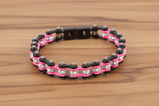 SK2097 Wide Mini Size Two Tone Black Pink With White Crystal