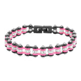 Sk2097 3/8’ Wide Mini Size Two Tone Black Pink With White Crystal Centers Stainless Steel