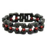 Sk1826 1’’ Wide Black With Red Rollers Thick Stainless Steel Motorcycle Chain Bracelet Men’s
