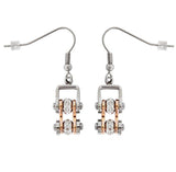 Sk1844E Mini Size Earrings Two Tone Silver Rose Gold With White Crystal Centers Stainless Steel