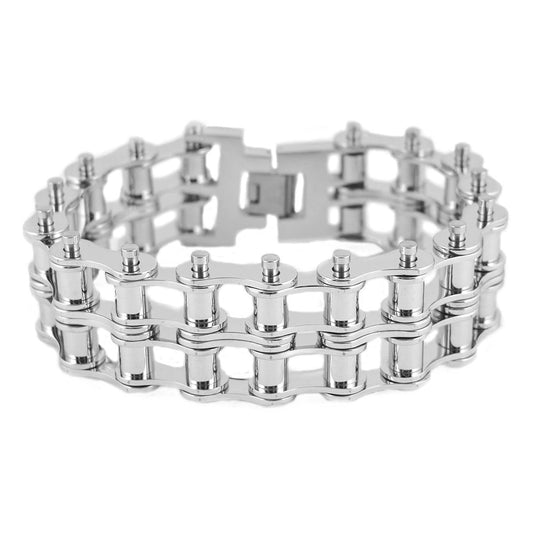 Sk1851 1’’ Wide All Silver Tone New Drive Chain Design Double Roller Stainless Steel Motorcycle