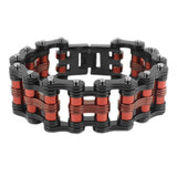Sk1813 Two Tone Black Red Rollers 1’ Wide Unisex Stainless Steel Motorcycle Chain Bracelet