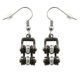 Sk2020E Gunmetal Silver Crystal Centers Bike Chain Earrings Stainless Steel Motorcycle Biker Jewelry