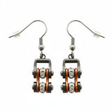 Sk2022E Gunmetal/Beryllium Orange Silver Crystal Centers Bike Chain Earrings Stainless Steel