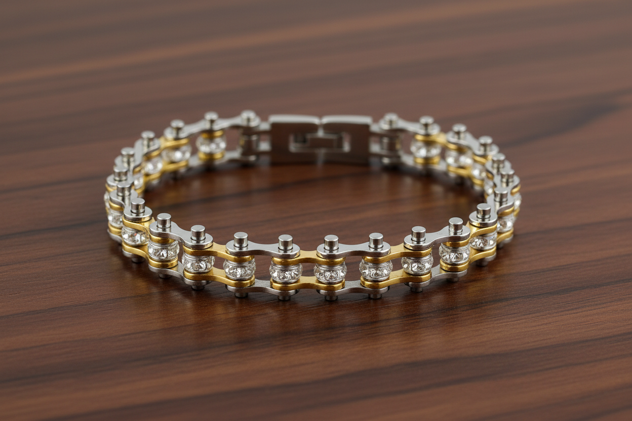 SK2096 Mini Size Two Tone Silver Gold With White Crystal