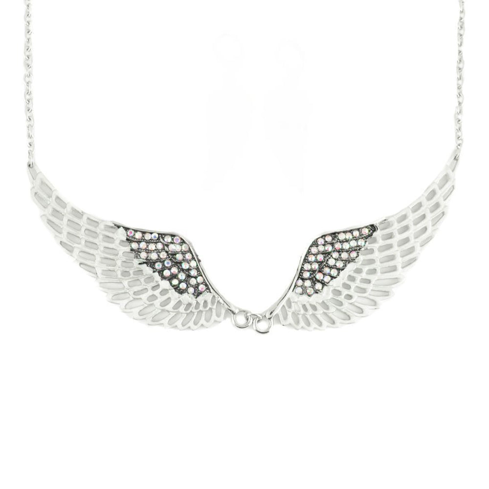 Sk2240 Silver Black Painted Winged Necklace Imitation Crystals Necklaces