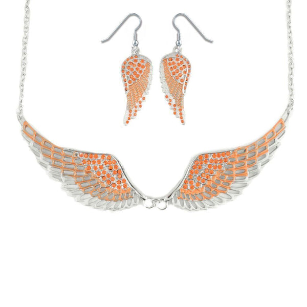 Sk2241B Combo Set Orange Painted Winged Earring + Necklace Imitation Crystal & Earrings