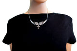 SK2323 Small Black Painted Winged Necklace With Cross White Imitation Crystals Necklaces