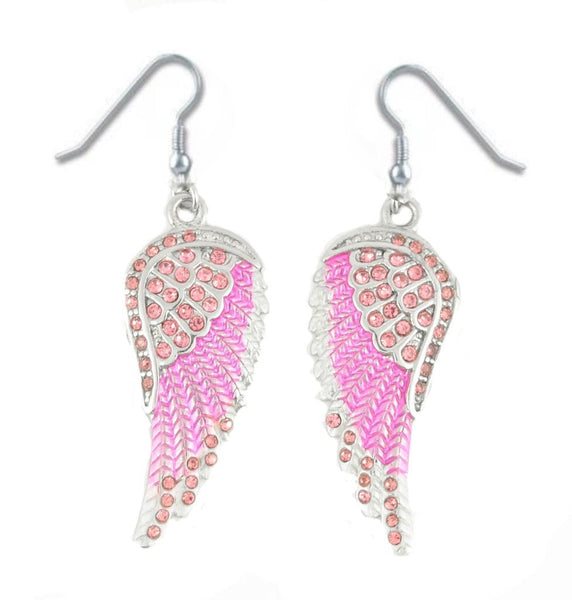 Sk2249 Pink Painted Winged French Wire Earring Imitation Crystals Earrings