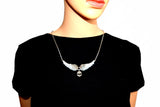 SK2307 Small White Painted Winged Necklace With Skull Iridescent Imitation Crystals Necklaces