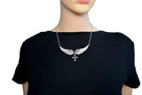 SK2324 Small White Painted Winged Necklace With Cross Pink Imitation Crystals Necklaces