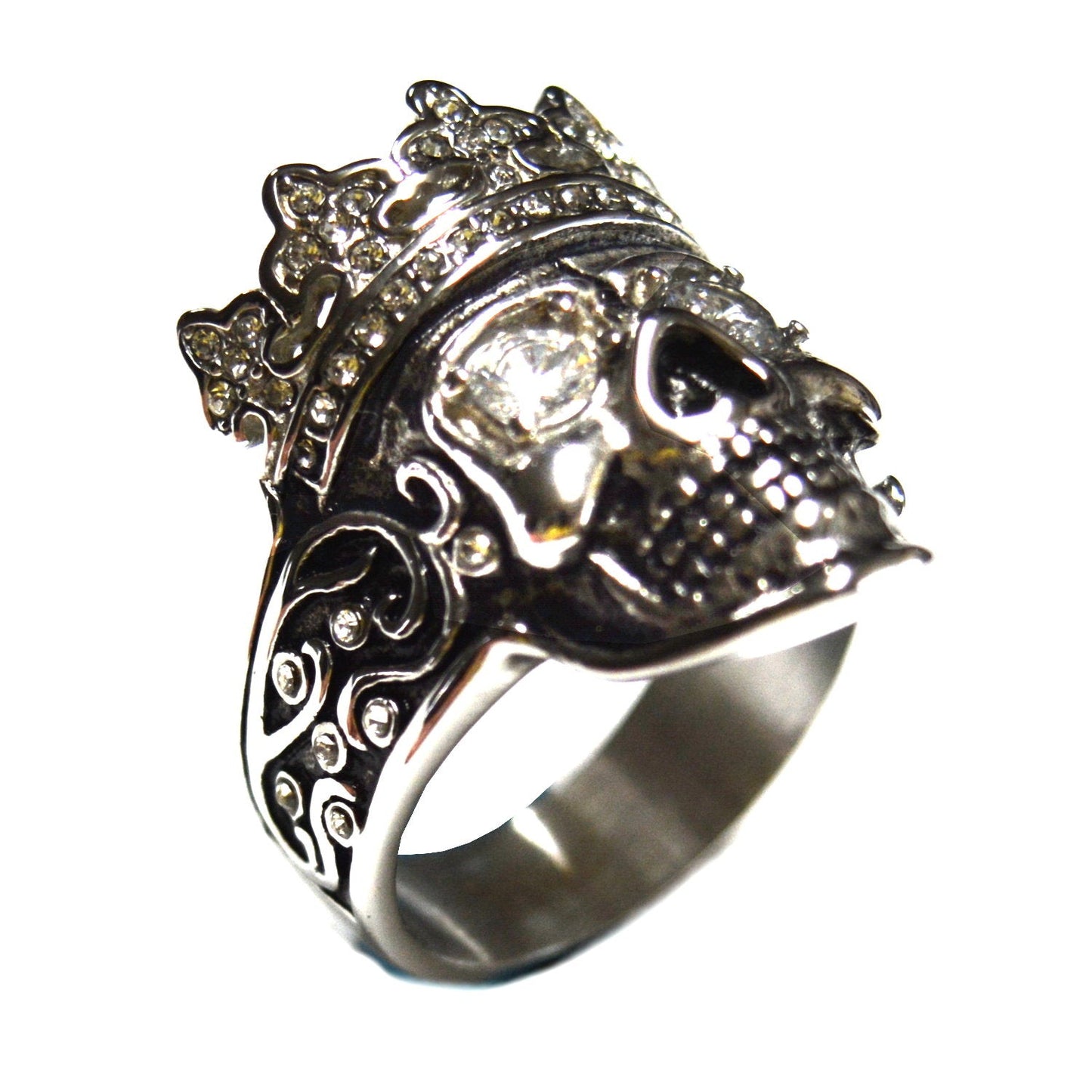 Sk2337 Crowned Skull Imitation Diamond Eyes Stainless Steel Motorcycle Jewelry Size 10-15 Rings
