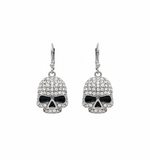 SK2357 Earrings Stainless Steel Skull Embellished Imitation Diamonds Lever Back 5/8" Tall