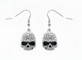 SK2358 Earrings Stainless Steel Skull Embellished Imitation Diamonds French Wire 5/8" Tall