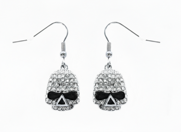 SK2358 Earrings Stainless Steel Skull Embellished Imitation Diamonds French Wire 5/8" Tall