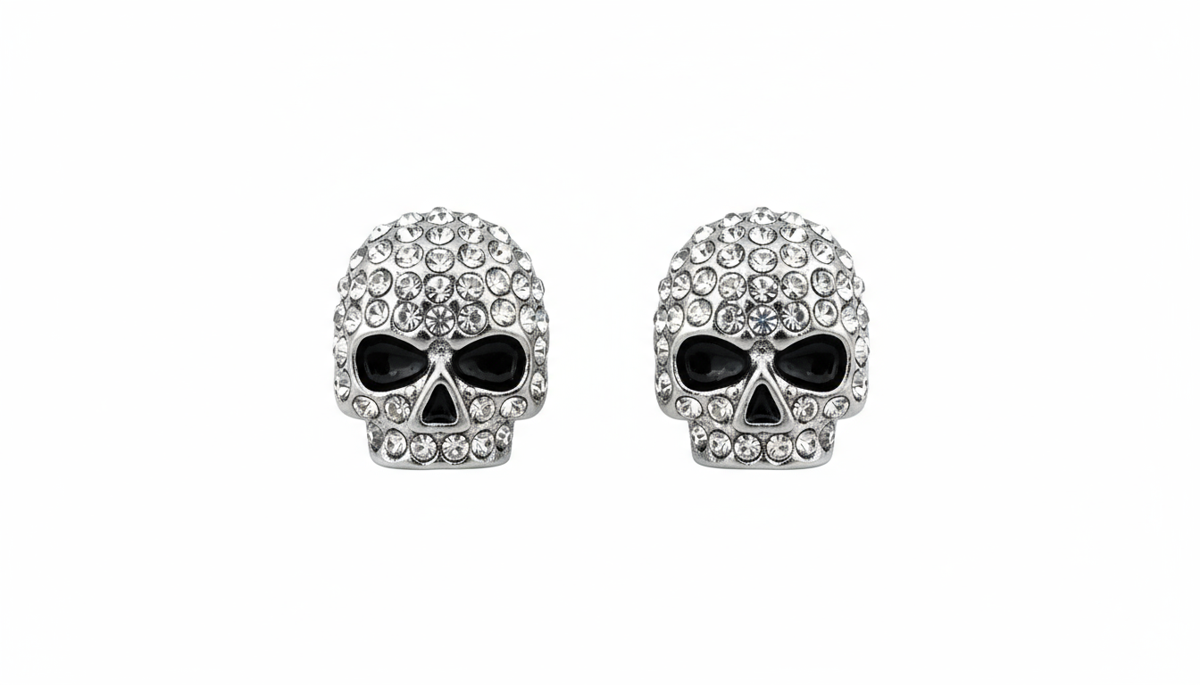 SK2362 Small Earrings Stainless Steel Skull Embellished Imitation Diamonds Post & Nut  11MM Tall