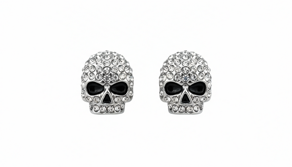SK2362 Small Earrings Stainless Steel Skull Embellished Imitation Diamonds Post & Nut  11MM Tall