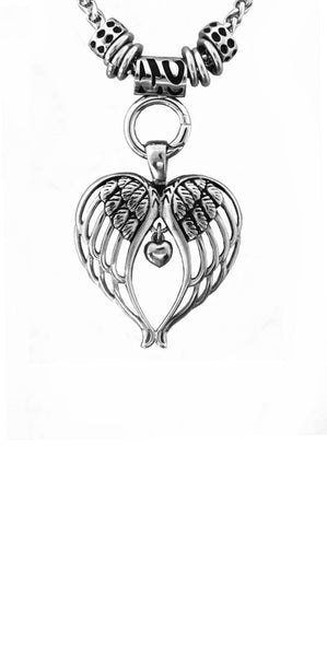 Sk2395 Ladies Angel Wing Heart Pendant With 4Mm 19’’ Foxtail Necklace Stainless Steel