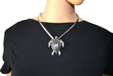 Sk2505 Turtle Pendant Cuff Necklace & Matching Earrings With Ribbed V-Necklace Stainless Steel