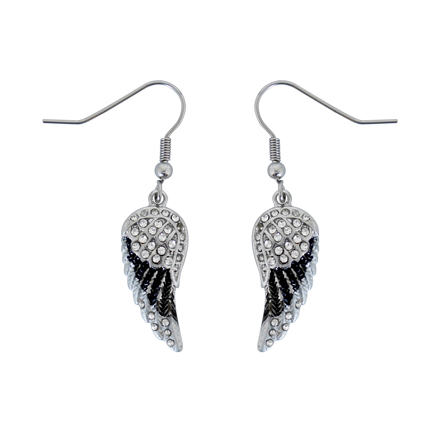 SK2537 Mini Black Painted Winged French Wire Earring White Imitation Crystals Earrings