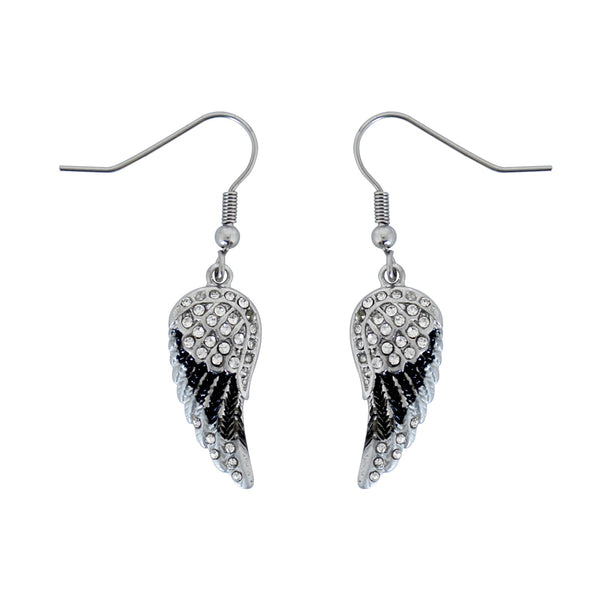 SK2537 Mini Black Painted Winged French Wire Earring White Imitation Crystals Earrings
