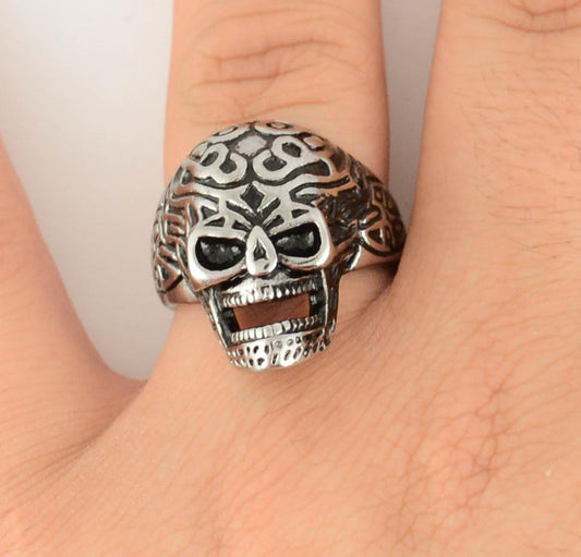 Sk1021 Gents Tribal Tattoo Skull Ring Stainless Steel Motorcycle Biker Jewelry Rings
