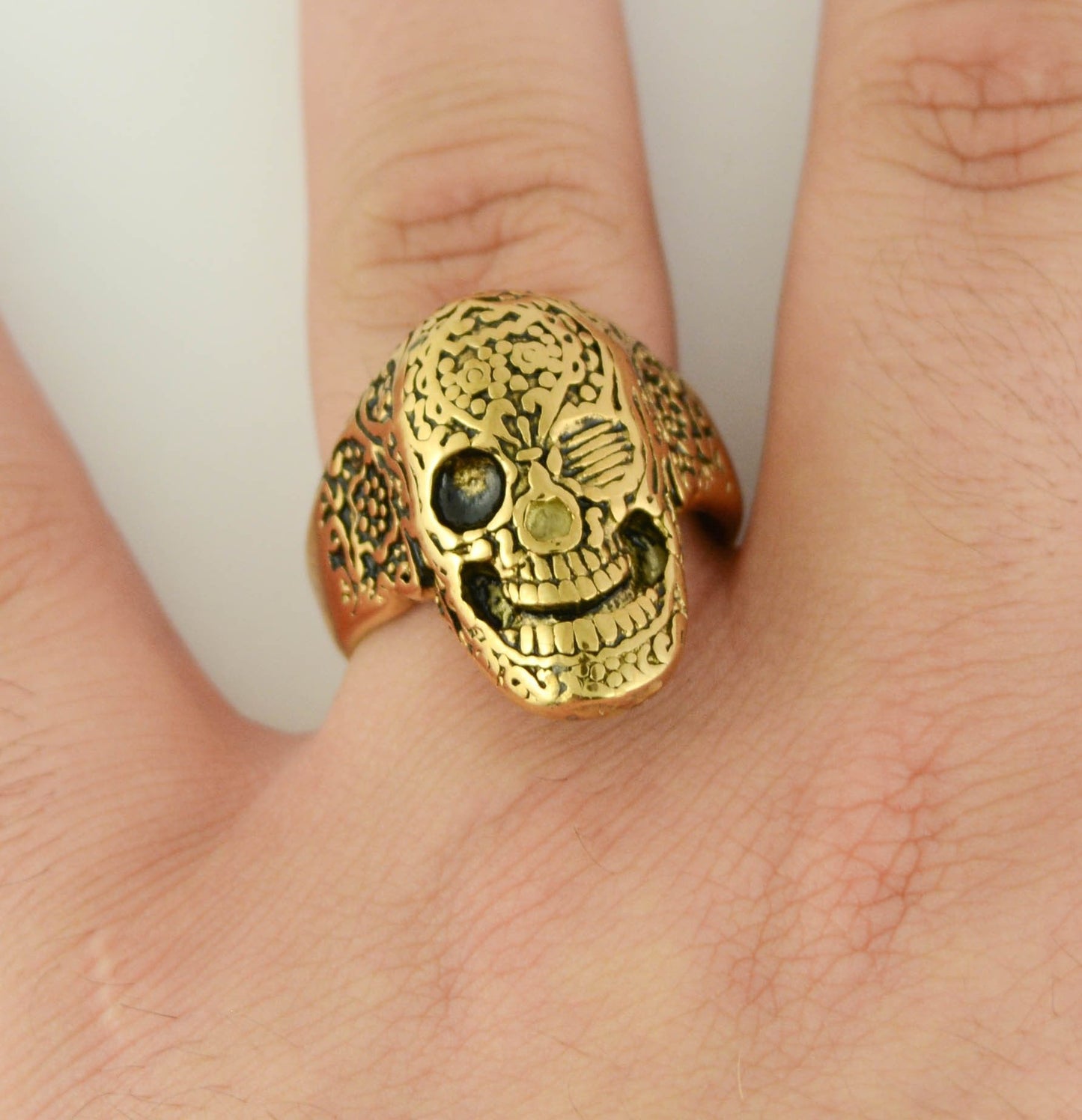 Sk1752 Gents Tattoo’s Gone Wild Ring Gold Plate Edition Stainless Steel Motorcycle Biker Jewelry