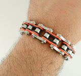 Sk1260 Tri-Color Silver Orange Black 3/4’’ Wide Double Link Design Unisex Stainless Steel