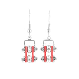 Sk2001E Mini Two Tone Silver Red With Crystal Centers Bike Chain Earrings Stainless Steel