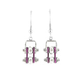 Sk2003E Mini Two Tone Silver Candy Purple With Crystal Centers Bike Chain Earrings Stainless Steel