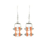 Sk2002E Mini Two Tone Silver Orange With Crystal Centers Bike Chain Earrings Stainless Steel