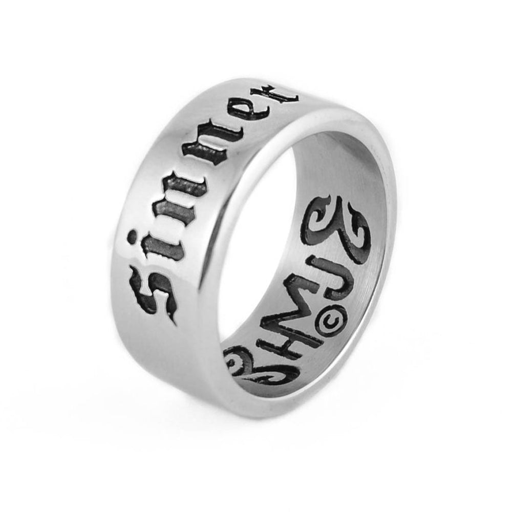 Sk1785 Sinner Wide Band Ring Stainless Steel Motorcycle Jewelry Size 6-15 Rings