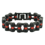 Sk1815 3/4’ Wide Black With Candy Red Rollers Double Link Design Unisex Stainless Steel